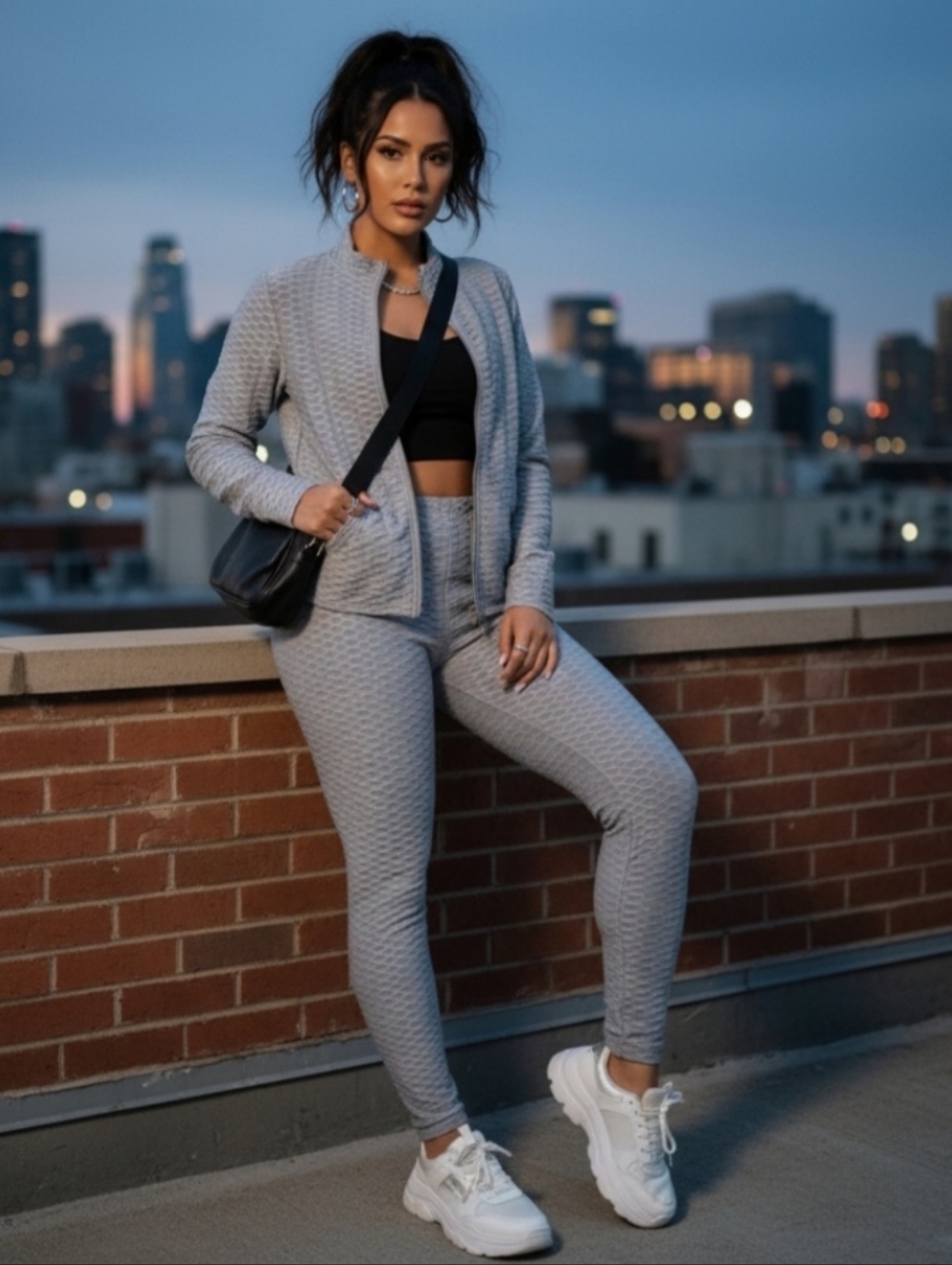 ⚡️2 Pc Gray Textured Tracksuit